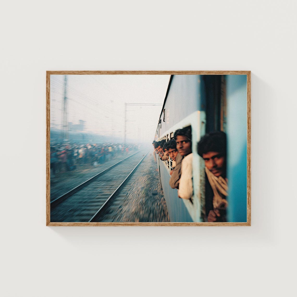 Crowded Indian Train Passengers Leaning Out Documentary Photo Print