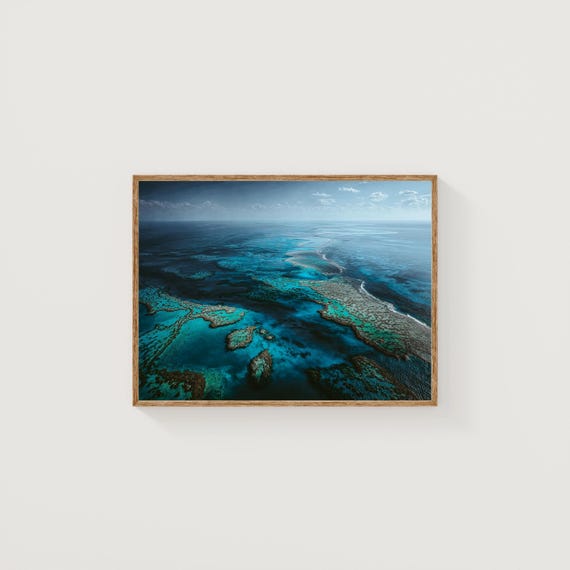 Great Barrier Reef Print Australia Aerial Wall Art Ocean Blue Landscape Photography Coral Sea Fine Decor