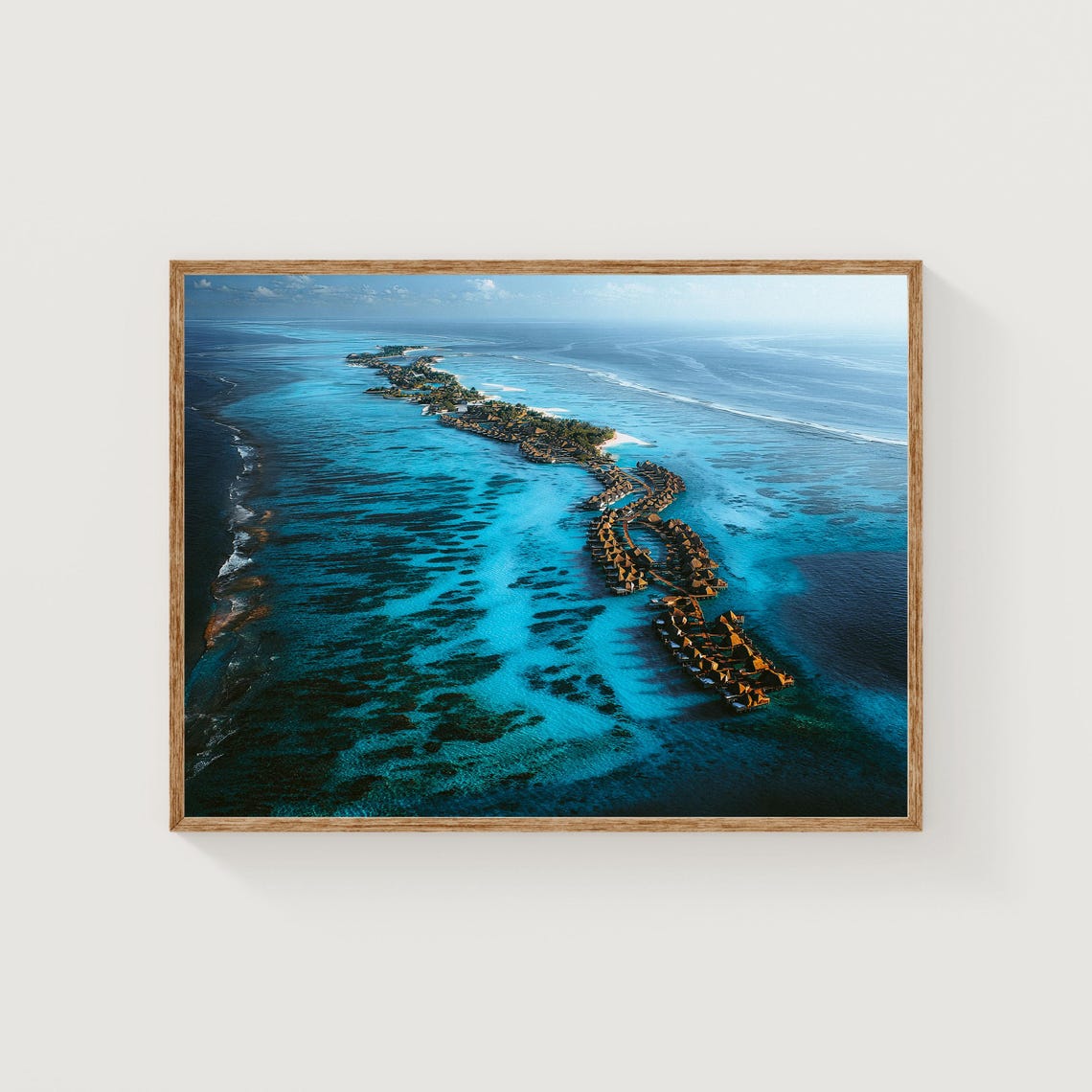 Maldives Island Aerial Turquoise Ocean Overwater Villas Resort Poster