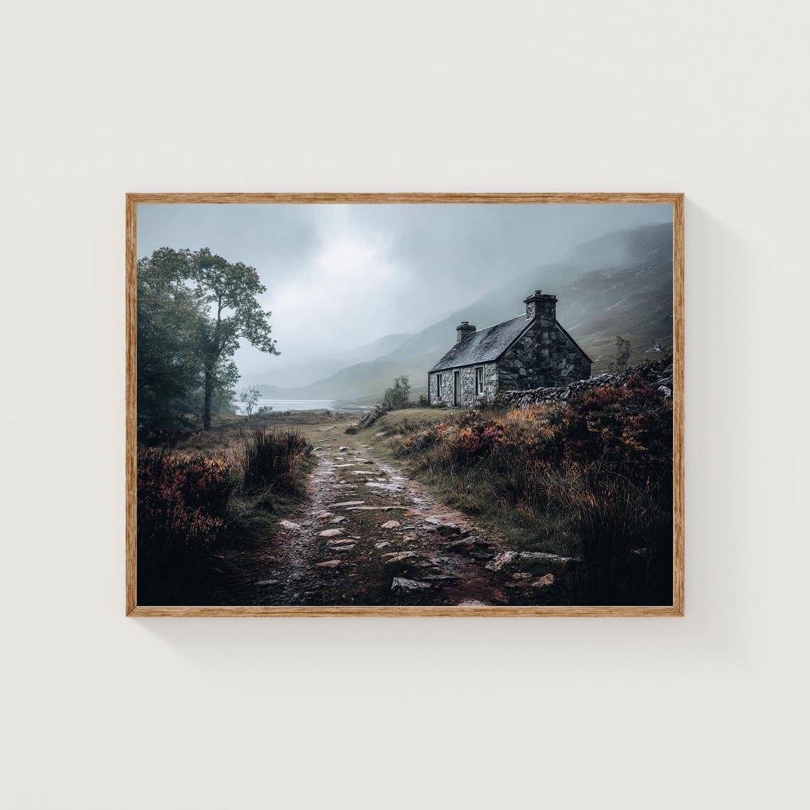 Misty Stone Cottage Mountain Loch Moody Landscape Photo Poster