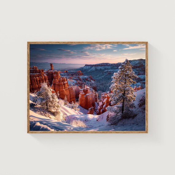 Bryce Canyon Winter Sunrise Snowy Hoodoos Utah Landscape Poster Art