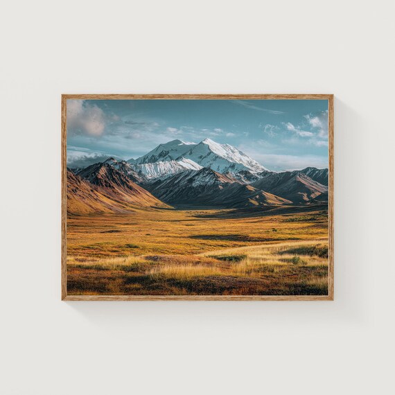 Denali National Park Snow Capped Mountain Alaska Landscape Print