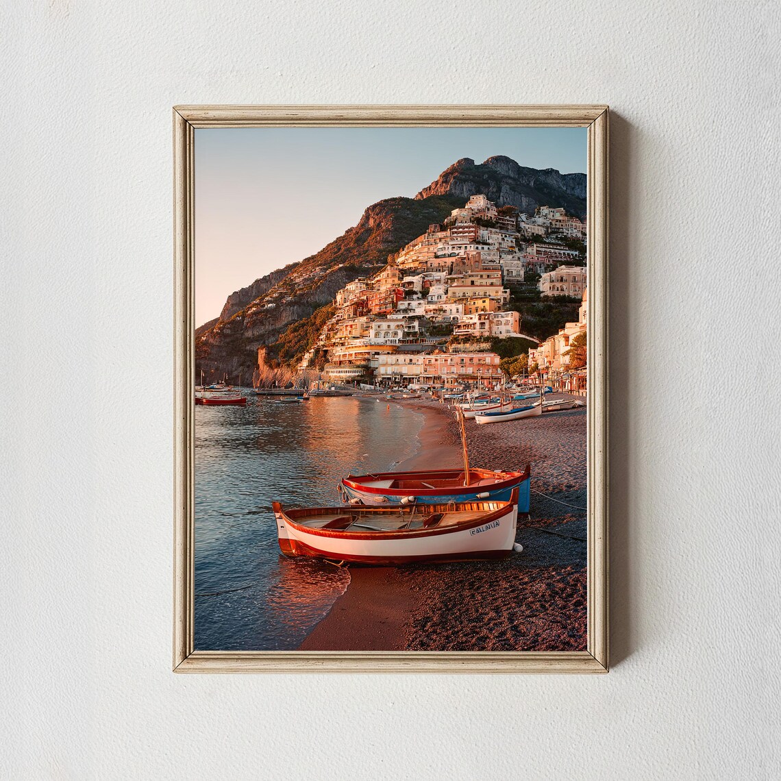 Positano Sunset Boats Travel Poster, Amalfi Coast