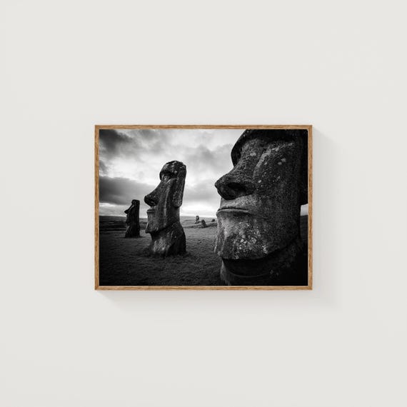 Moai Statues Print Easter Island Black And White Photography