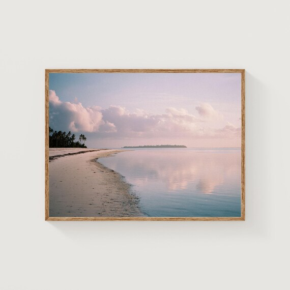 Tropical Beach Pastel Sunrise Palm Tree Coastal Photography Poster