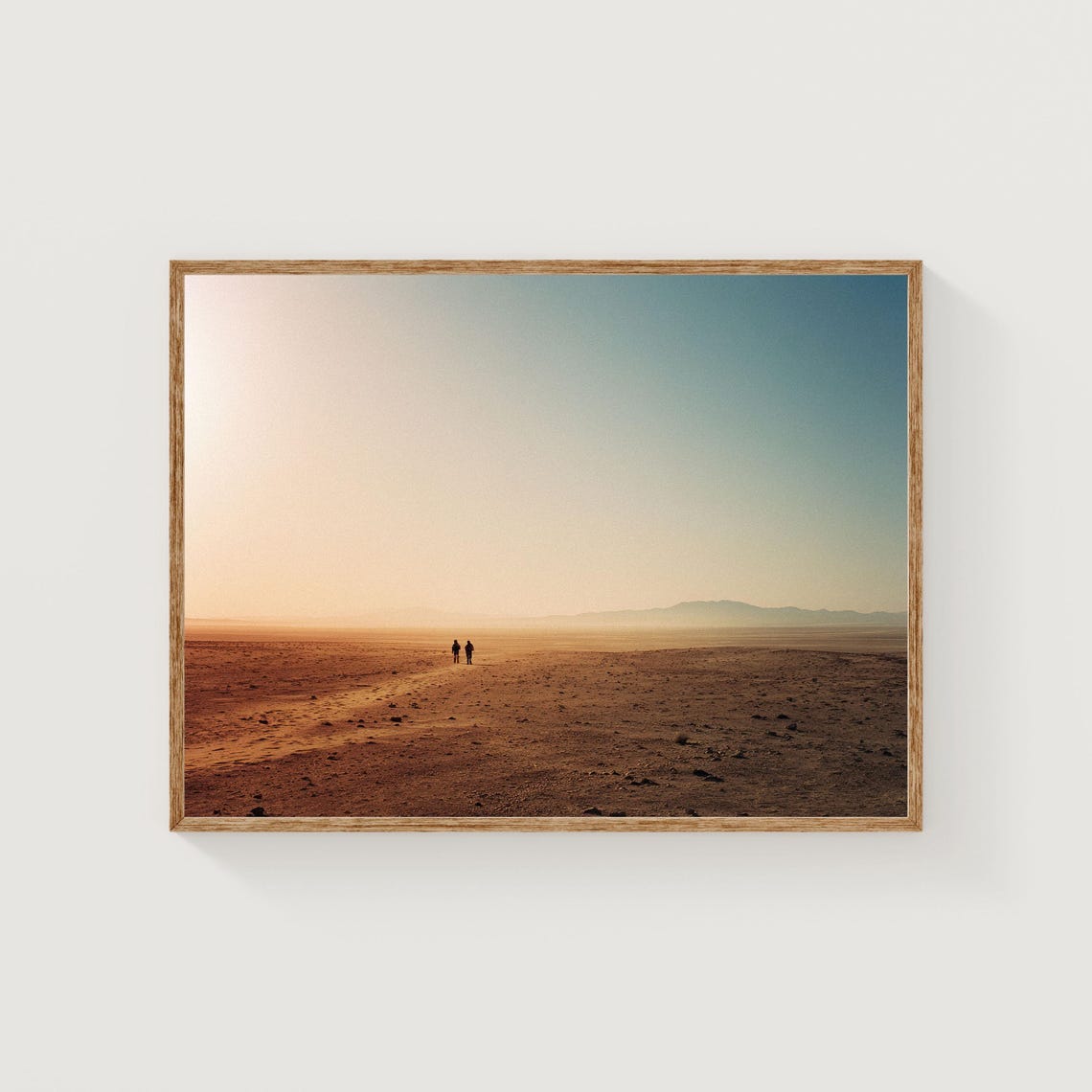 Golden Desert Horizon Two Tiny Walkers Minimalist Photo Print