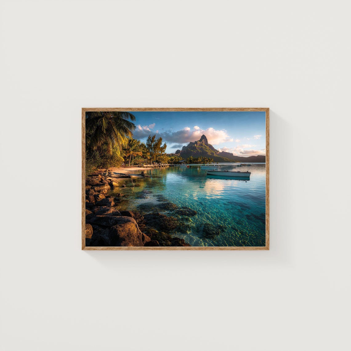 Bora Bora Sunset Lagoon Palm Trees Tropical Island Art Print