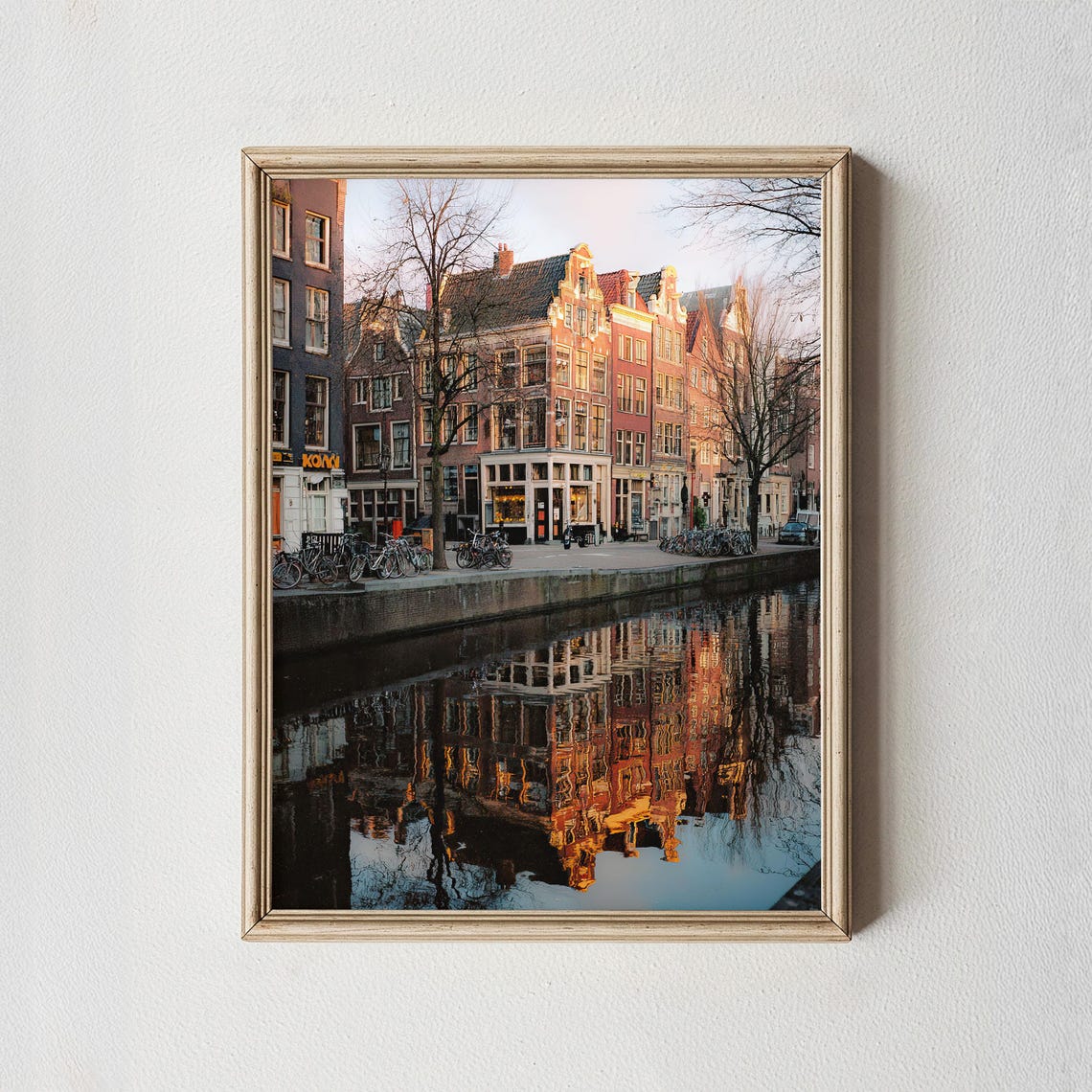 Amsterdam Canal Sunset Reflection Dutch Houses Europe Travel Poster