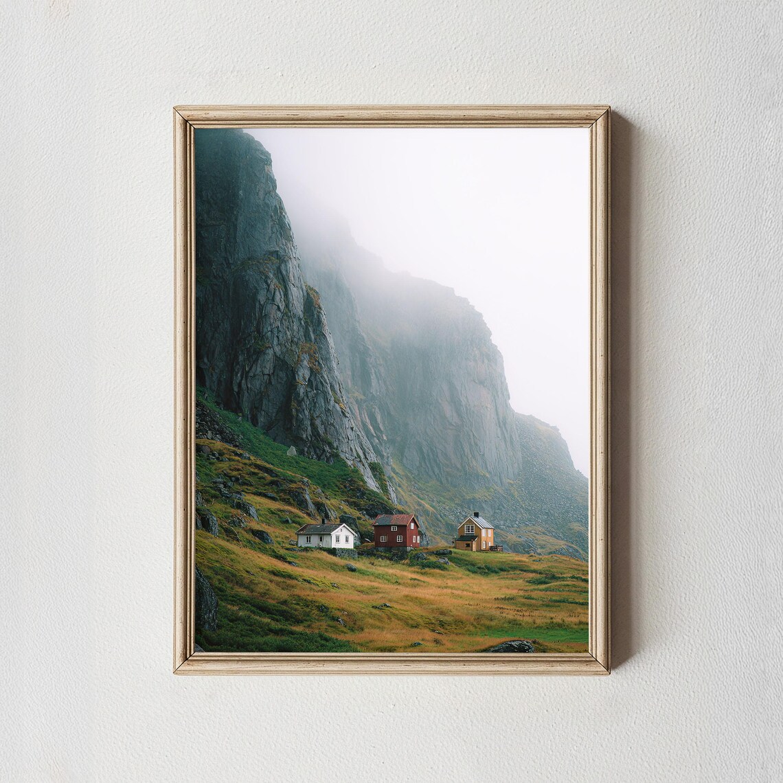 Nordic Mountain Village Misty Fjord Cabins Scandinavian Photo Poster