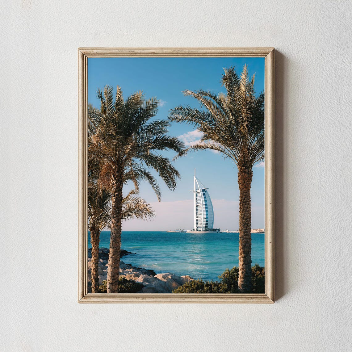 Dubai Burj Al Arab Palm Trees Beach Coastal Photography Print