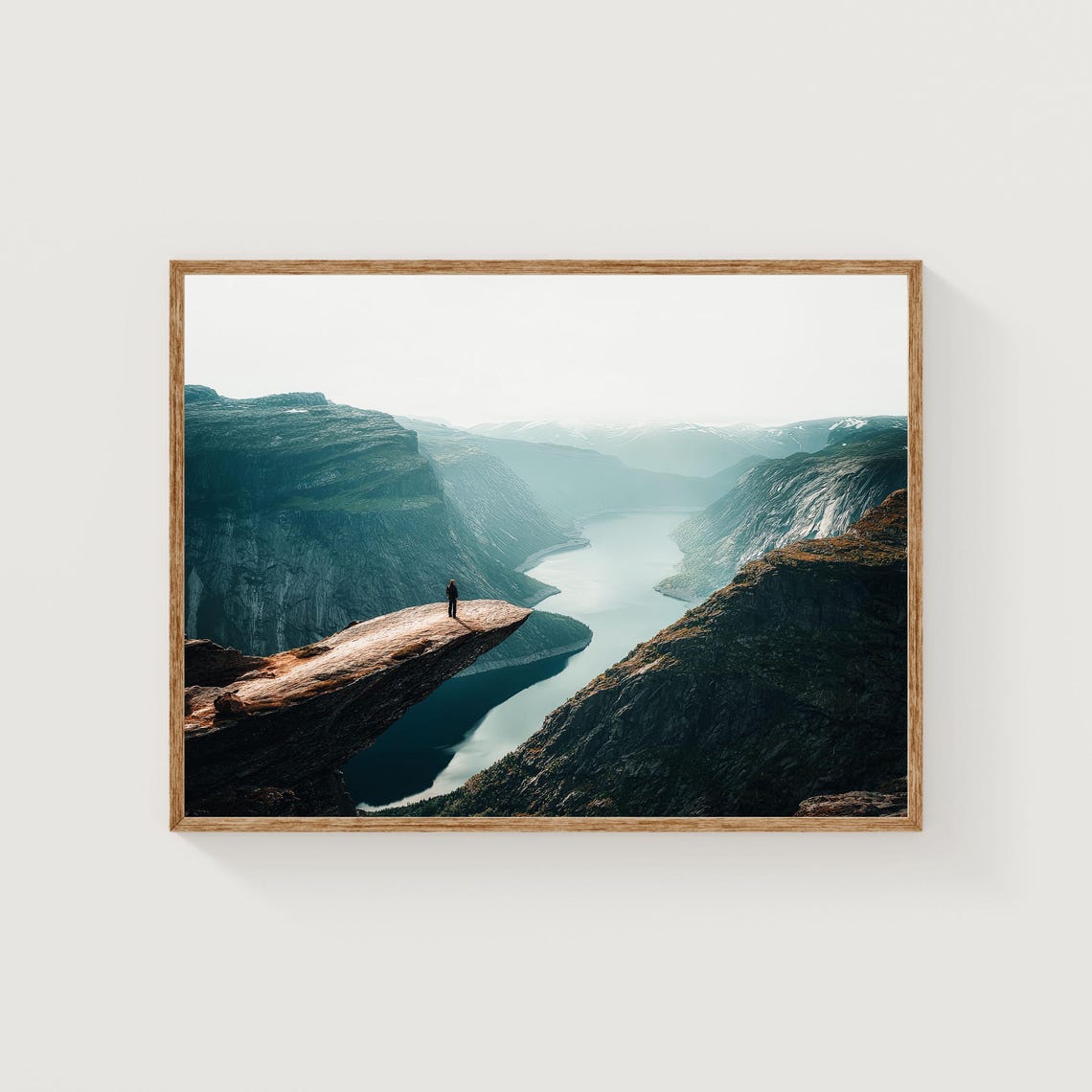 Trolltunga Norway Fjord Cliff Hiker Dramatic Scandinavian Art Print