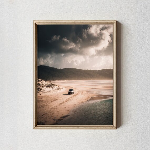 Fraser Island Print 4wd On Moody Australian Beach