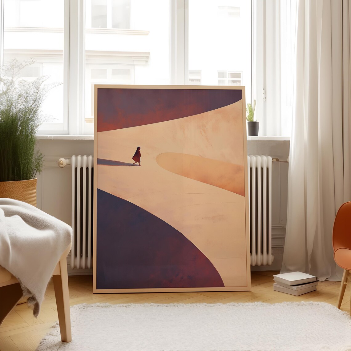 Lone Wanderer Minimalist Warm Peach Desert Dunes Abstract Poster - Image 3