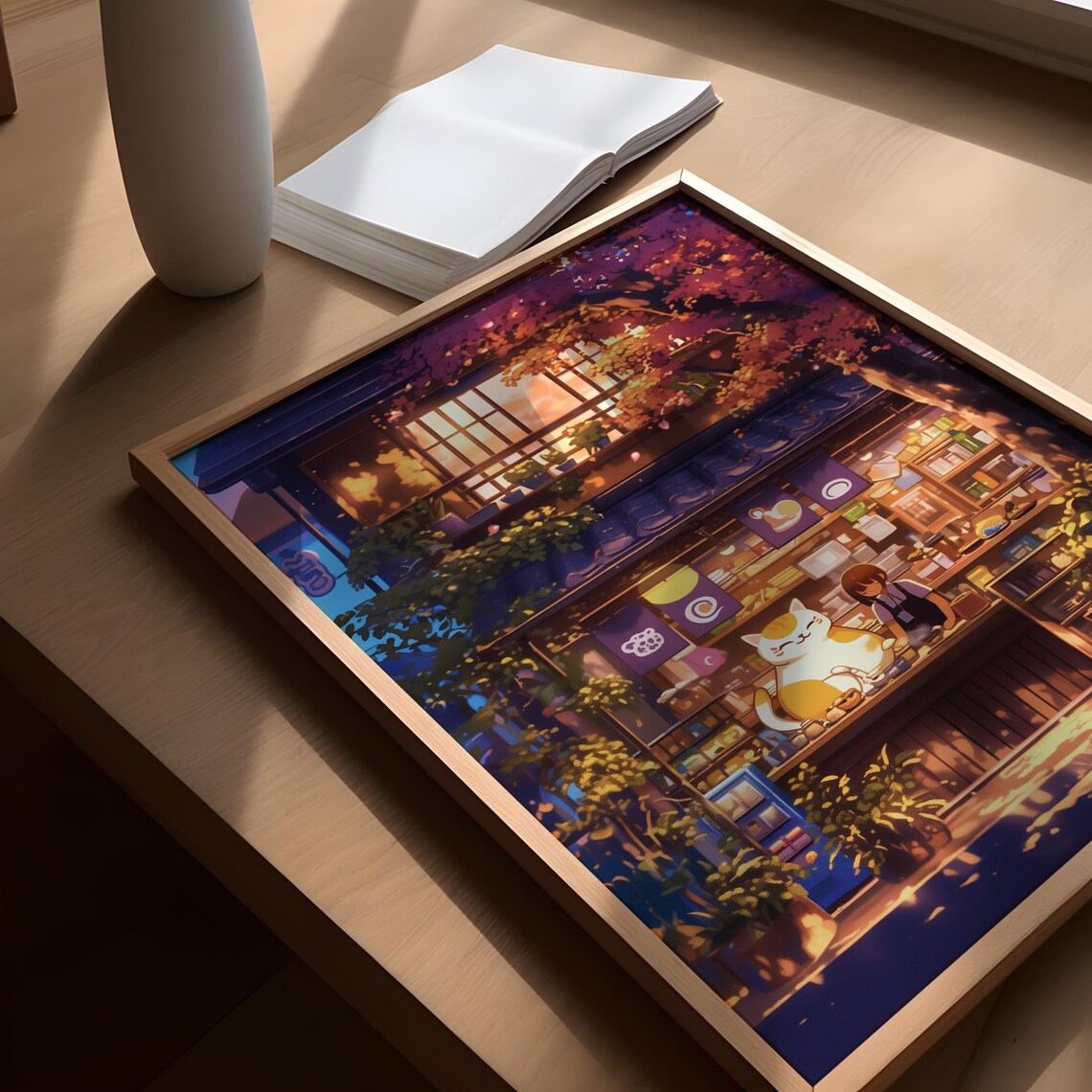 Japanese Storefront Giant Calico Cat Cozy Anime Shop Art Poster - Image 3