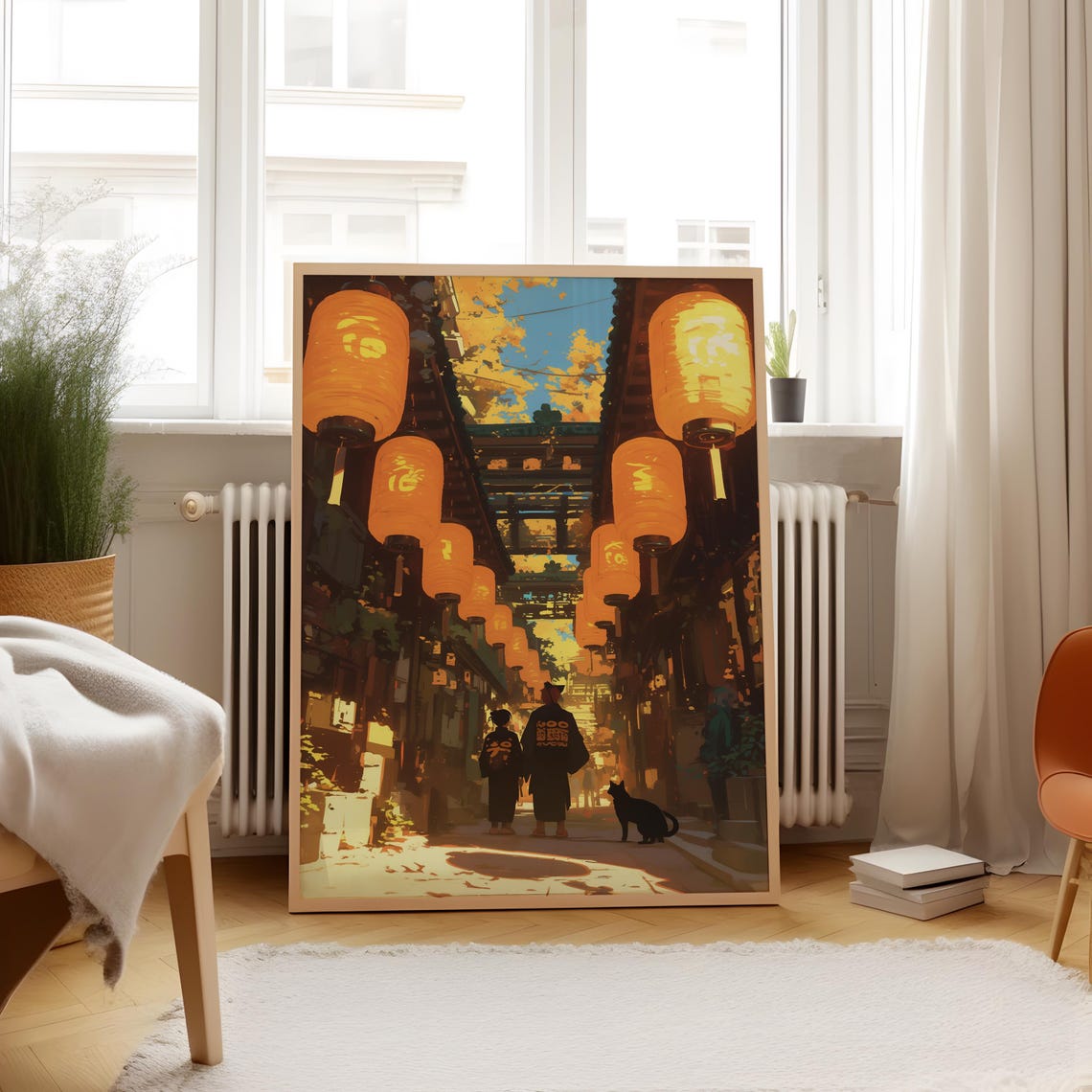 Anime Lantern Lit Japanese Old Town Street Night Scene Poster - Image 4