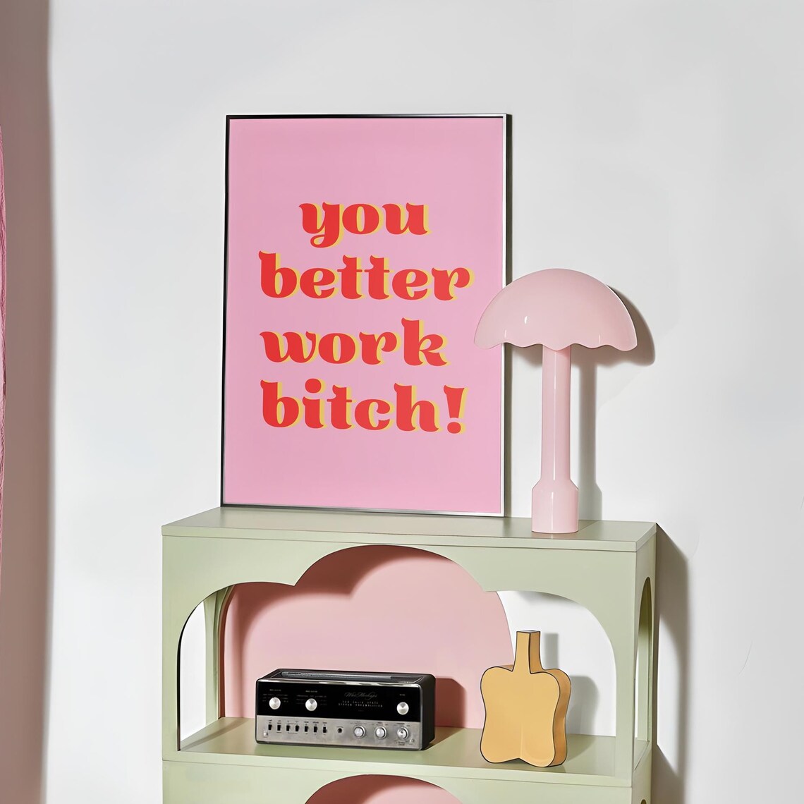You Better Work Sassy Bold Red Hot Pink Typography Quote Poster - Image 6