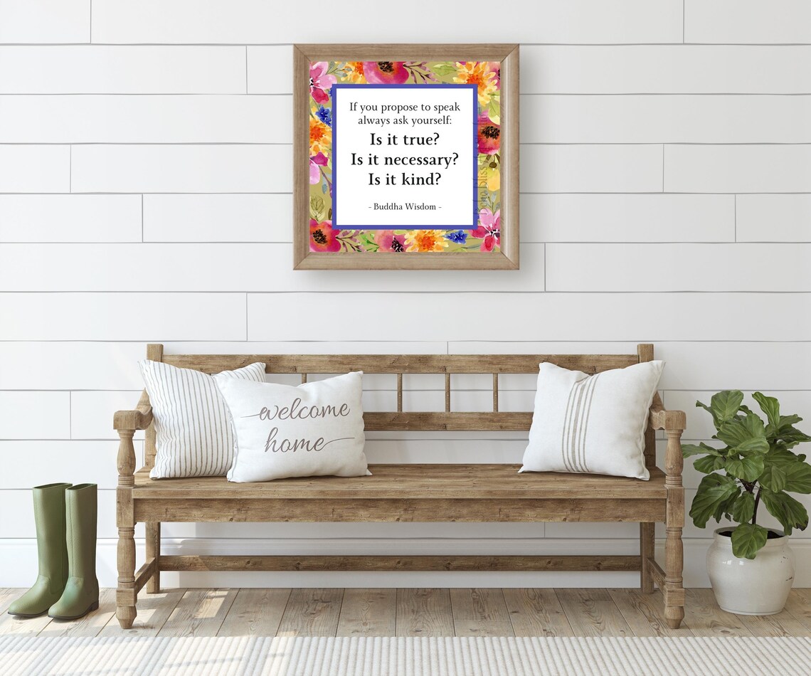 Buddha Wisdom Is It True Necessary Kind Mindfulness Floral Quote Wall Art - Image 2