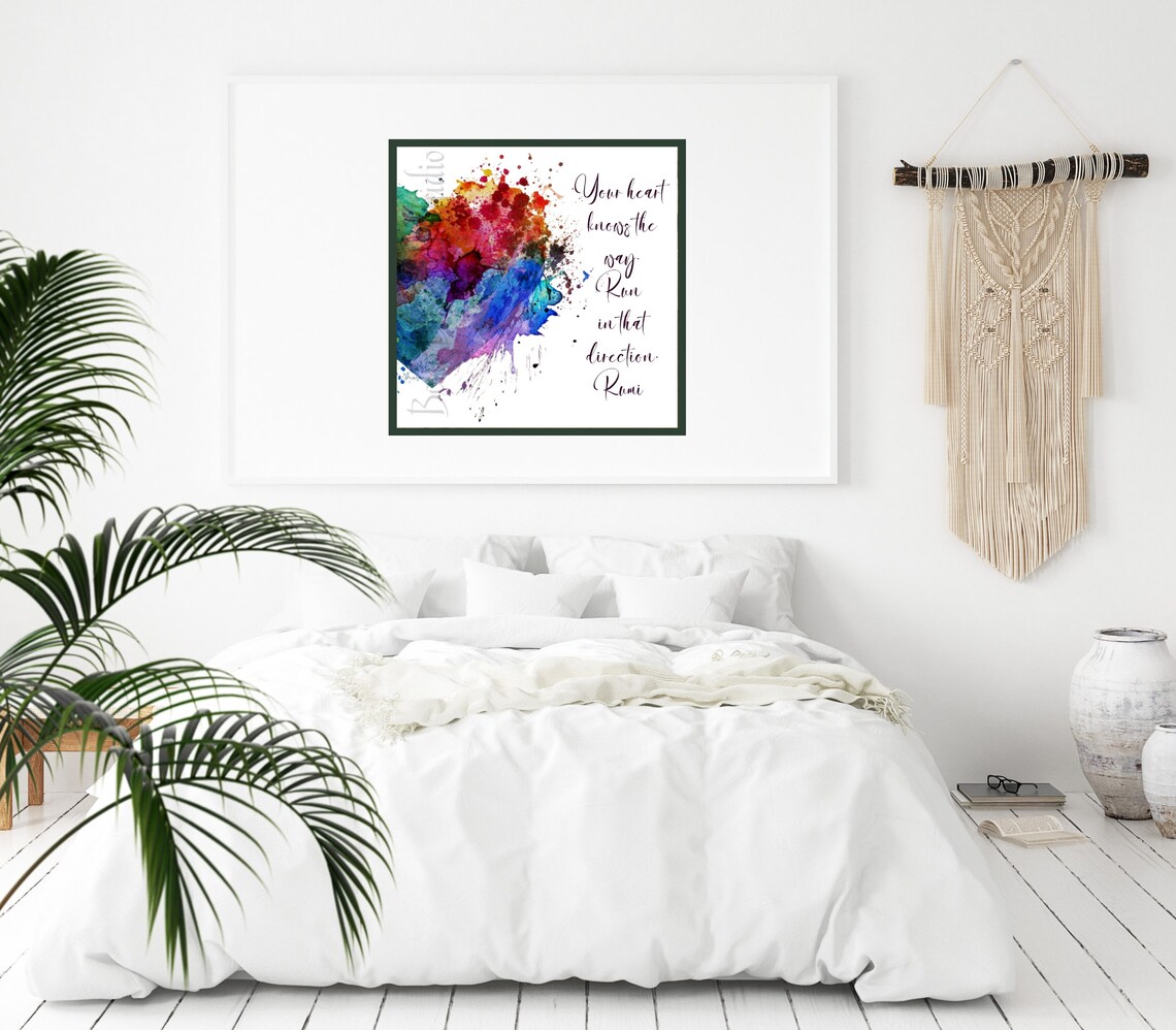 Rumi Your Heart Knows the Way Quote Rainbow Watercolor Framed Wall Art - Image 2
