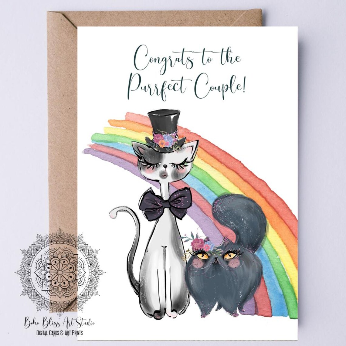 Cat Couple LGBTQ Love Art Print, Wedding & Anniversary