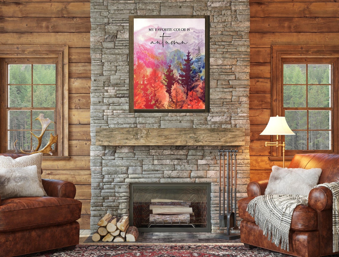 My Favorite Color Is Autumn Watercolor Mountain Forest Art Print - Image 2