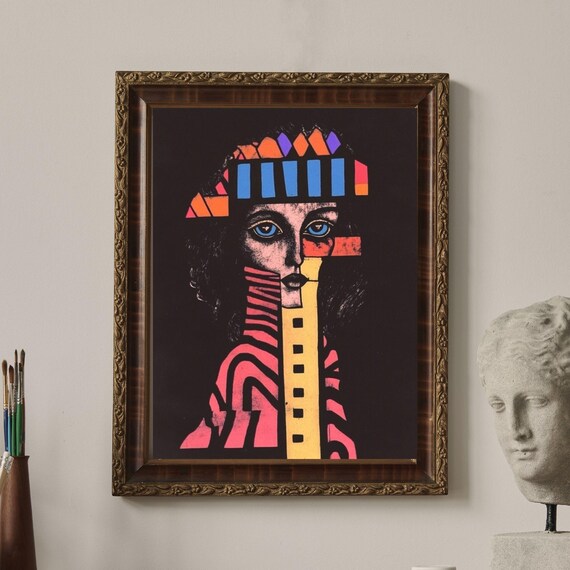 Enid Bold Geometric Woman Portrait on Black Pop Art Style Poster