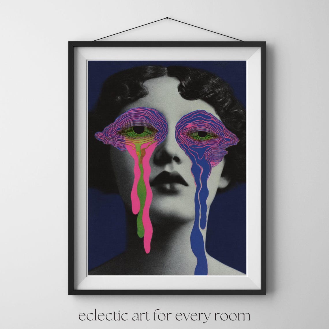 Melting Neon Eyes Surreal Vintage Woman Portrait Pop Art Poster