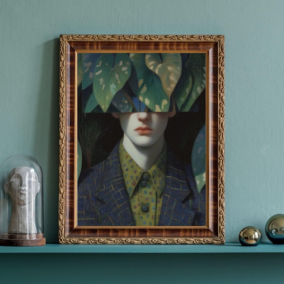 Harrison Hides No1 Surreal Face Behind Green Leaves Art Poster