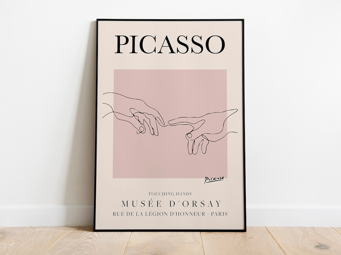 Picasso Touching Hands Vintage Line Art Poster