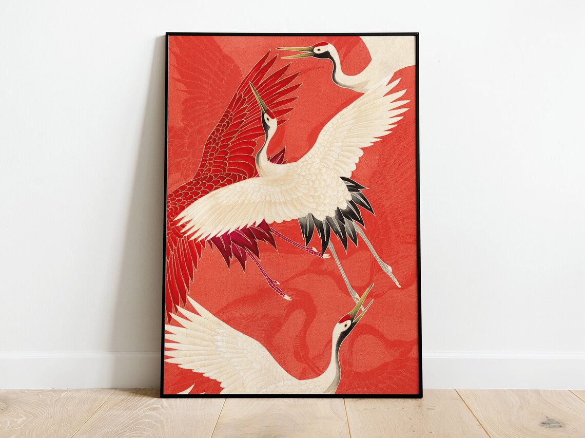 Vintage Japanese Crane Bird Illustration Art Print