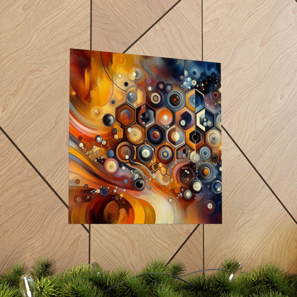 Abstract Geometric Circles in Orange and Indigo Modern Poster