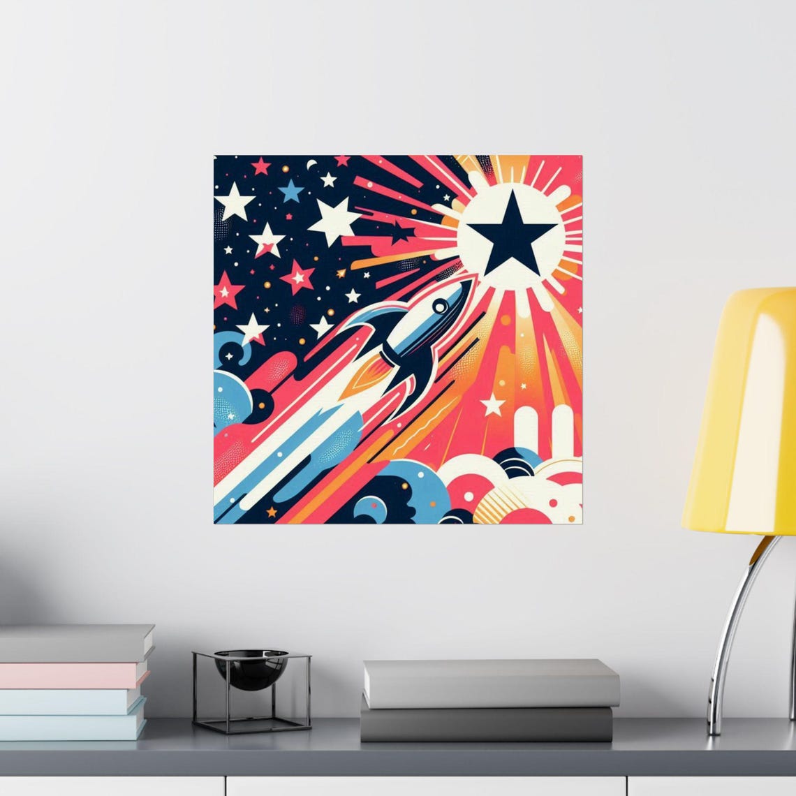 Vintage Retro Rocket Launching Toward a Big Star Pop Art Poster - Image 2