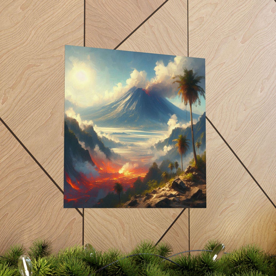 Smoking Volcano Pouring Lava Through a Tropical Valley Poster - Image 5