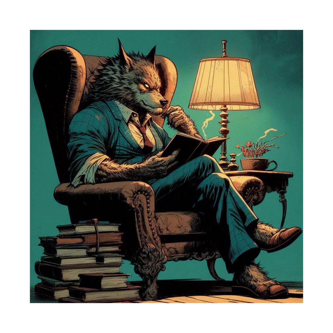Werewolf Gentleman Reading a Book in an Armchair Humor Art Poster - Image 7