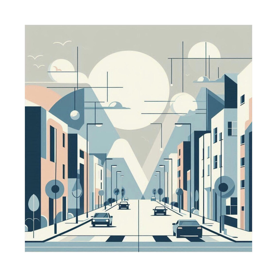 Geometric Minimalist City Street with Cars Pastel Blue Poster - Image 6