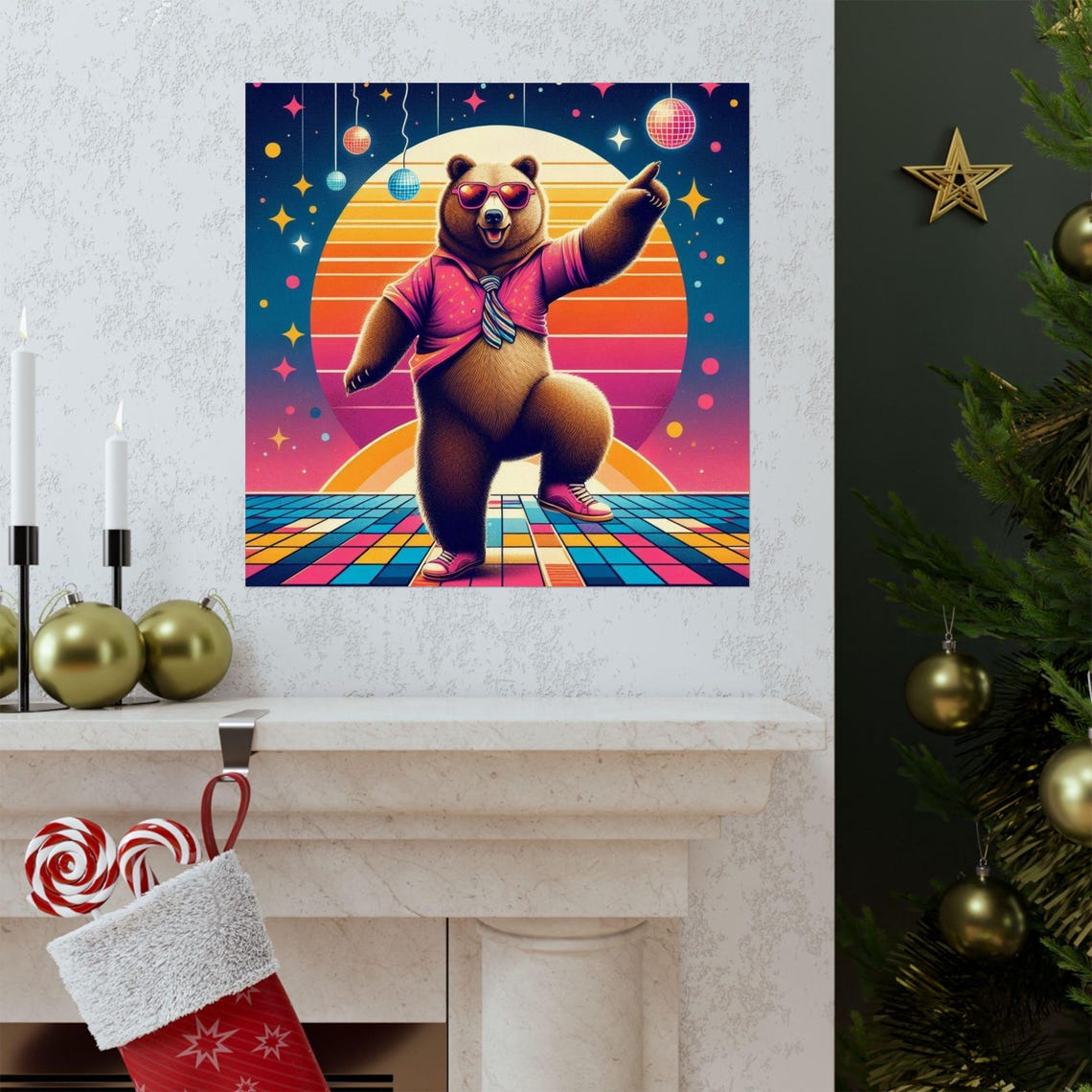 Groovy Retro Disco Dancing Bear in Sunglasses Funny Art Poster - Image 3