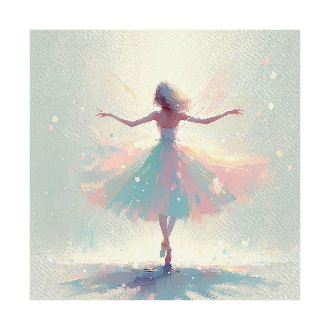 Ballerina Fairy Dancing in Soft Pastel Light with Petals Poster - Image 6