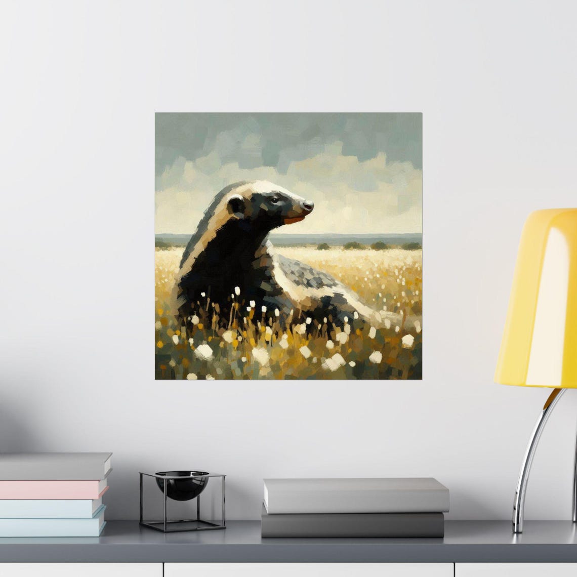 Honey Badger Standing in a Sunlit Wildflower Field Wildlife Poster - Image 2