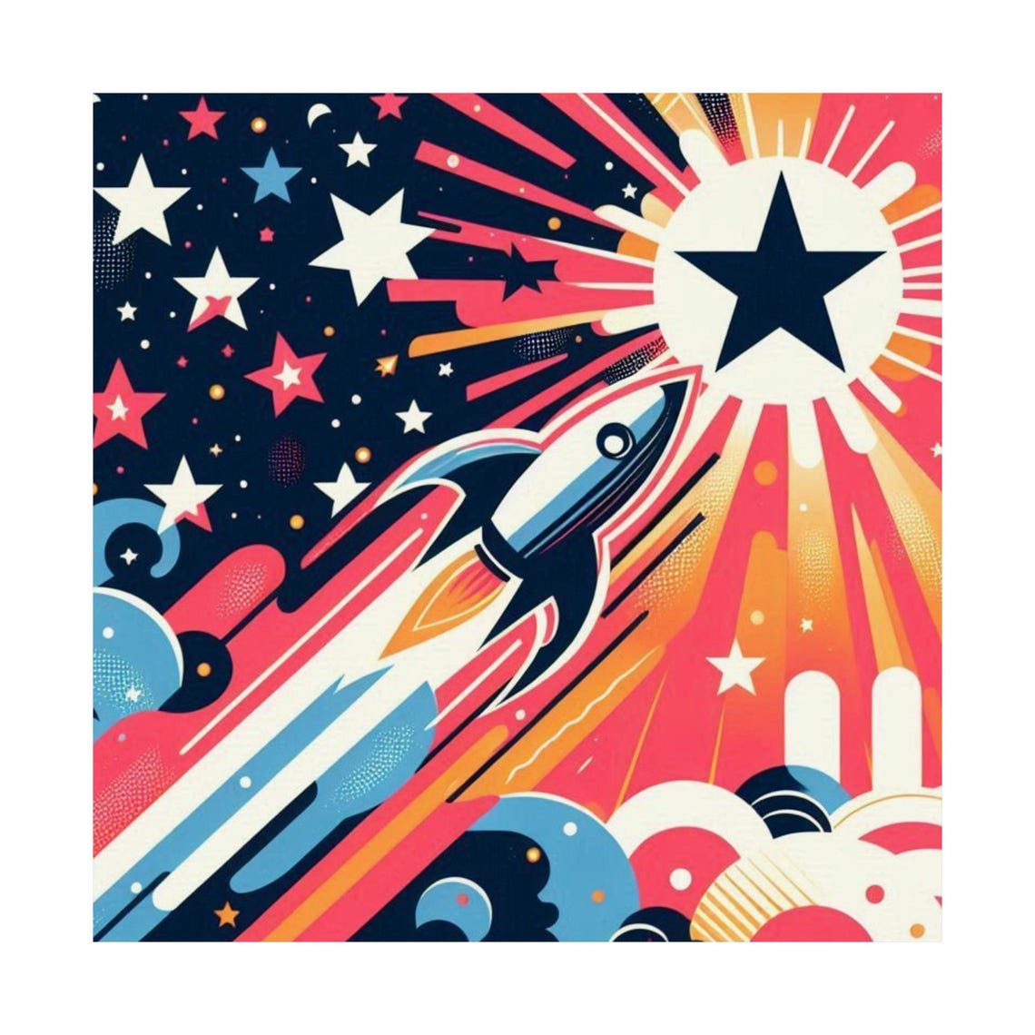Vintage Retro Rocket Launching Toward a Big Star Pop Art Poster - Image 7