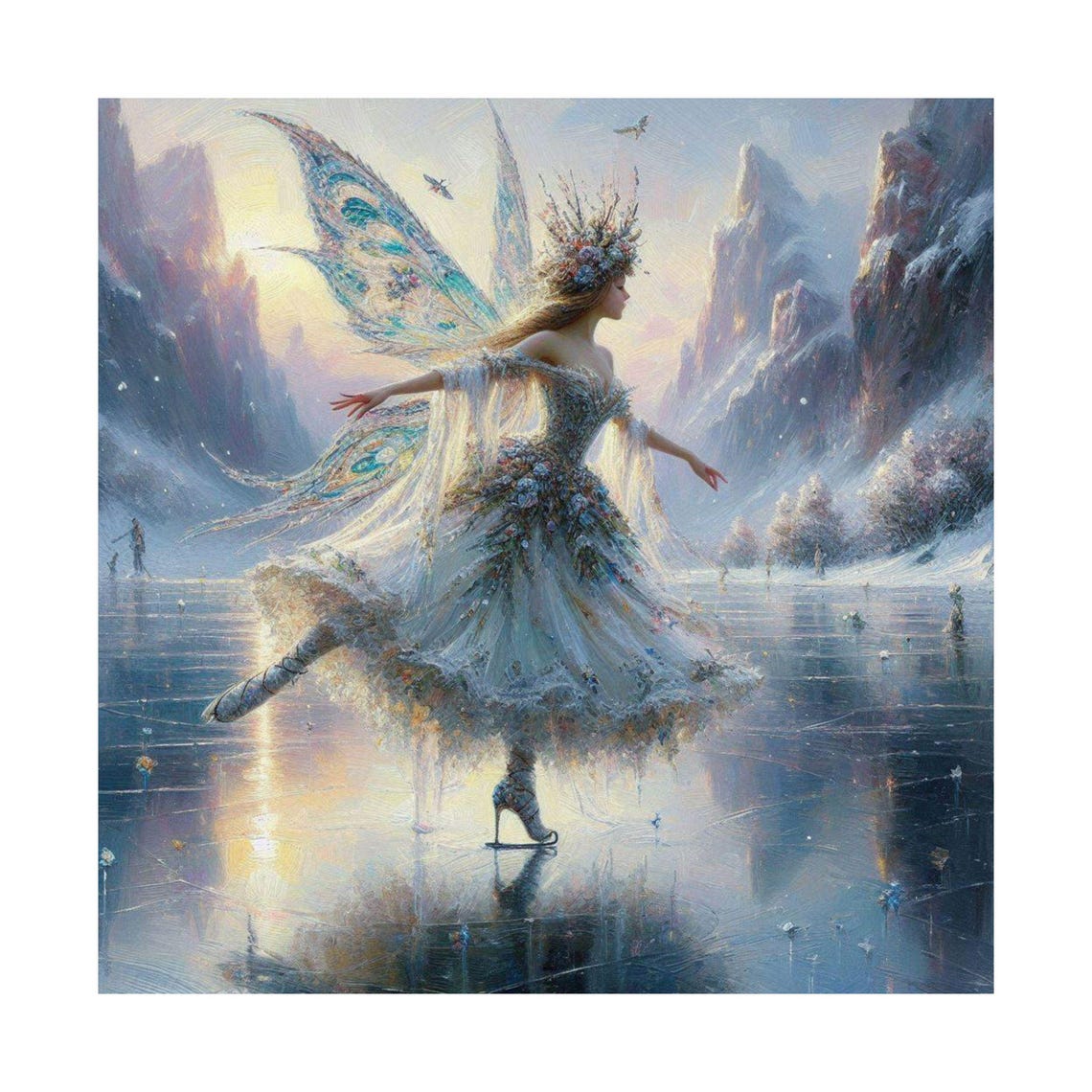 Enchanted Fairy Ice Skater on a Frozen Mountain Lake Winter Poster - Image 7