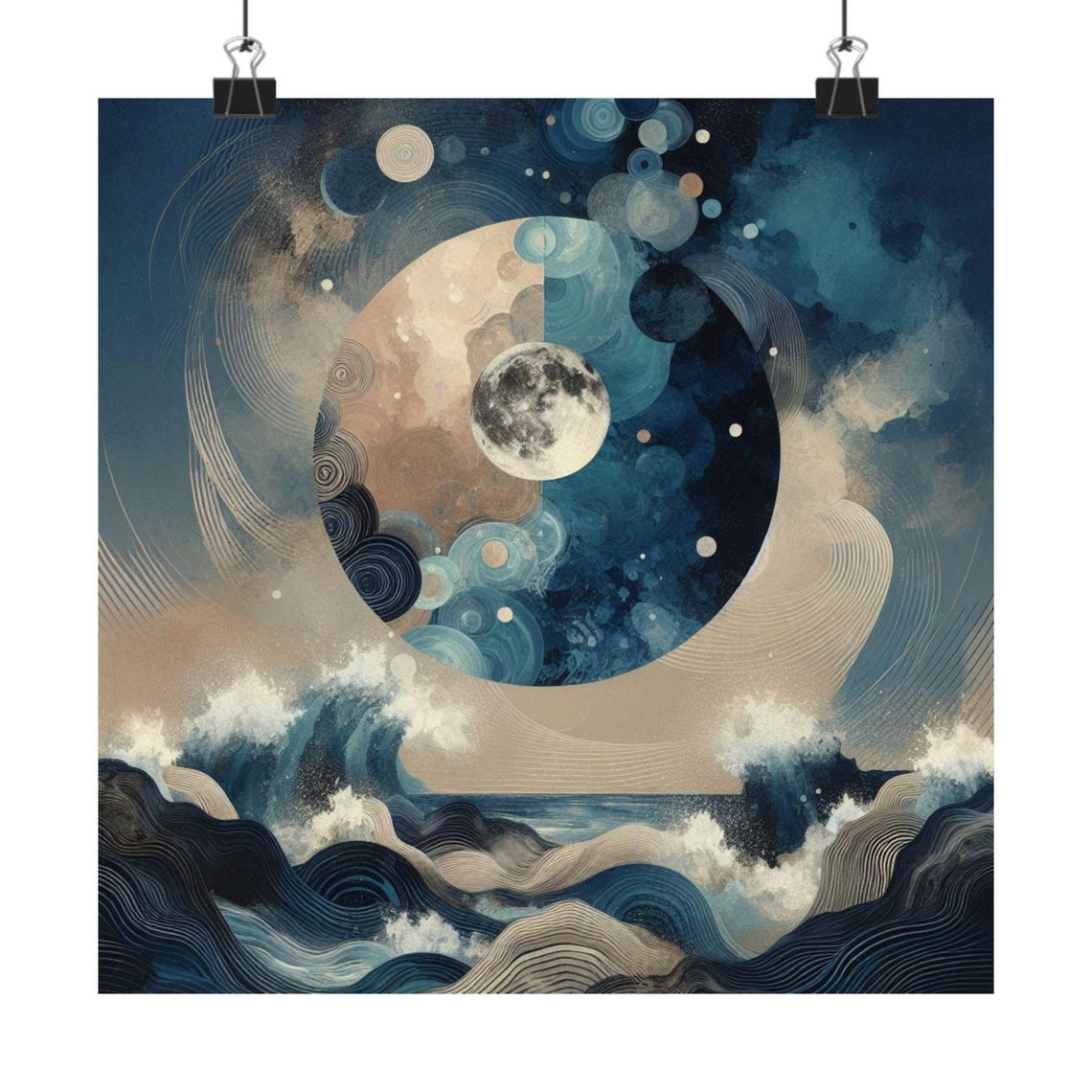 Serene Ocean Wave Poster Art Abstract Wall Decor Moon Phase Print Coastal Home Decor Nautical Gift Meditation Art - Image 7