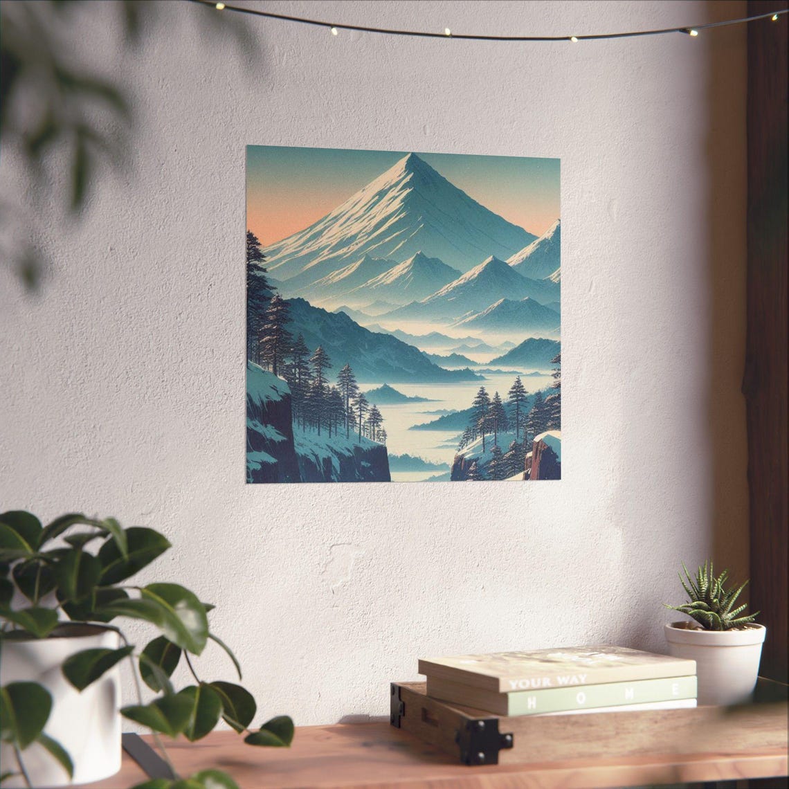 Snowy Mountain Peak Above Misty Valleys Alpine Sunset Poster - Image 2