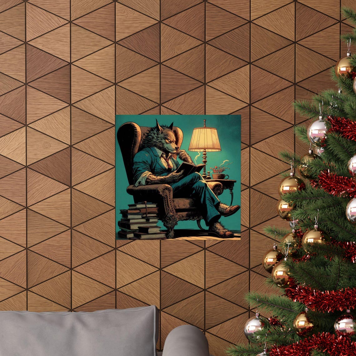Werewolf Gentleman Reading a Book in an Armchair Humor Art Poster - Image 5