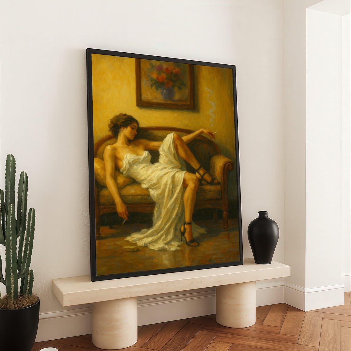 Woman White Dress Reclining Chaise Vintage Painterly Portrait Poster