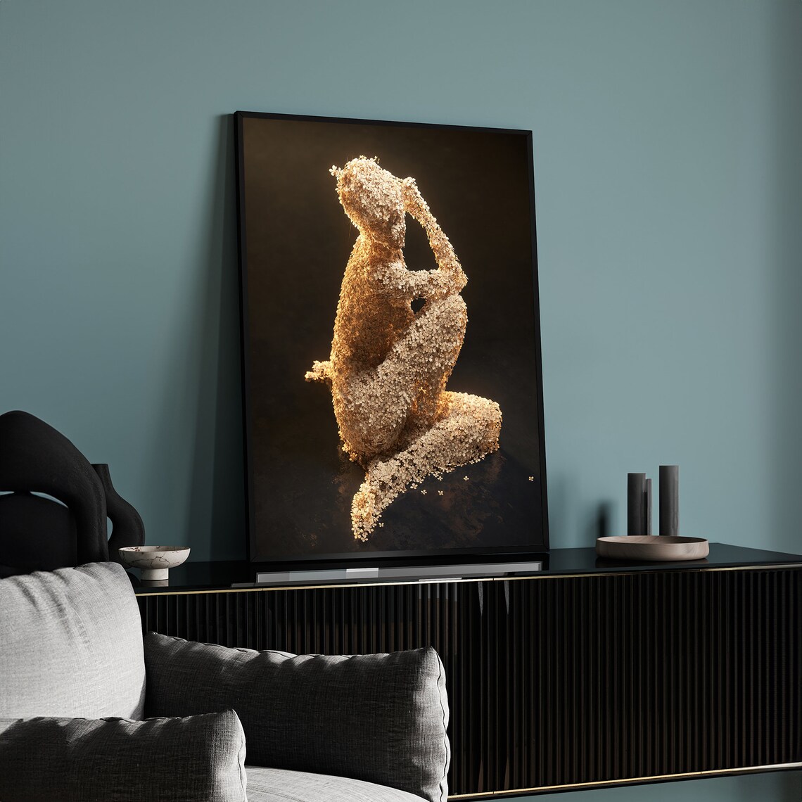 Dance Of Flowers Blooming Woman Sculpture Modern Floral Art Poster
