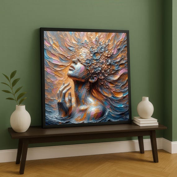 Abstract Woman Portrait Canvas Modern Floral Headpiece Wall Art Multicolor Painting Contemporary Home Decoration Ready To Hang