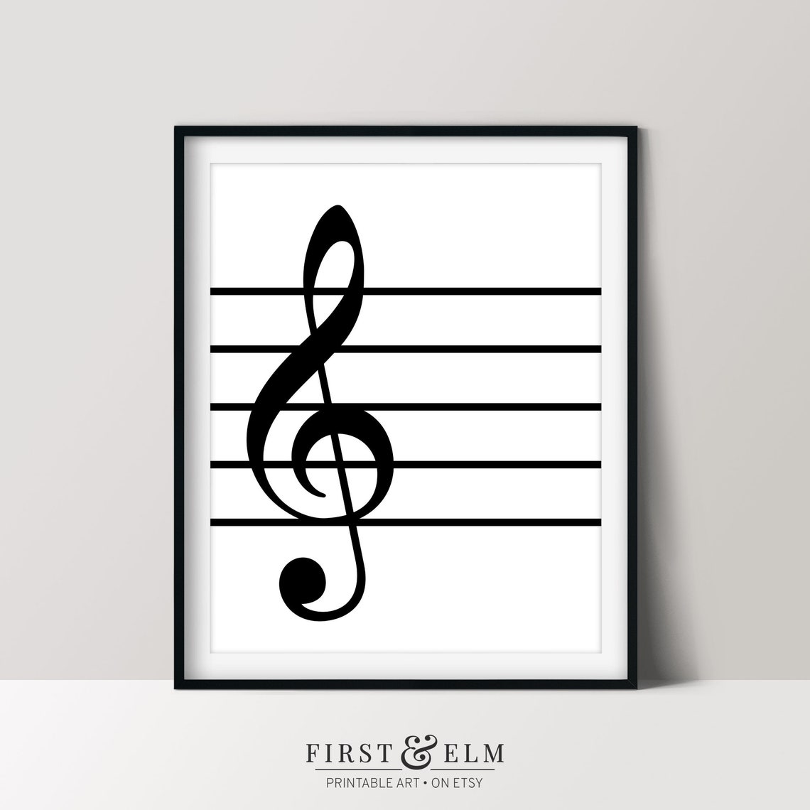 Minimalist Treble Clef on Staff Lines Black and White Music Poster