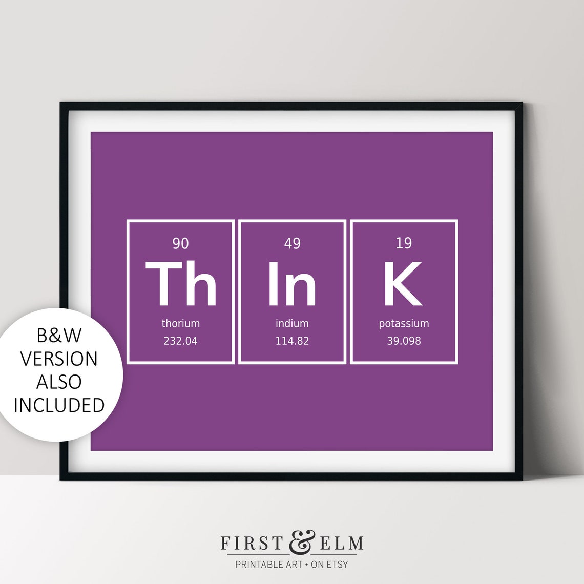 THInK Periodic Table Elements Thorium Indium Potassium Purple Poster