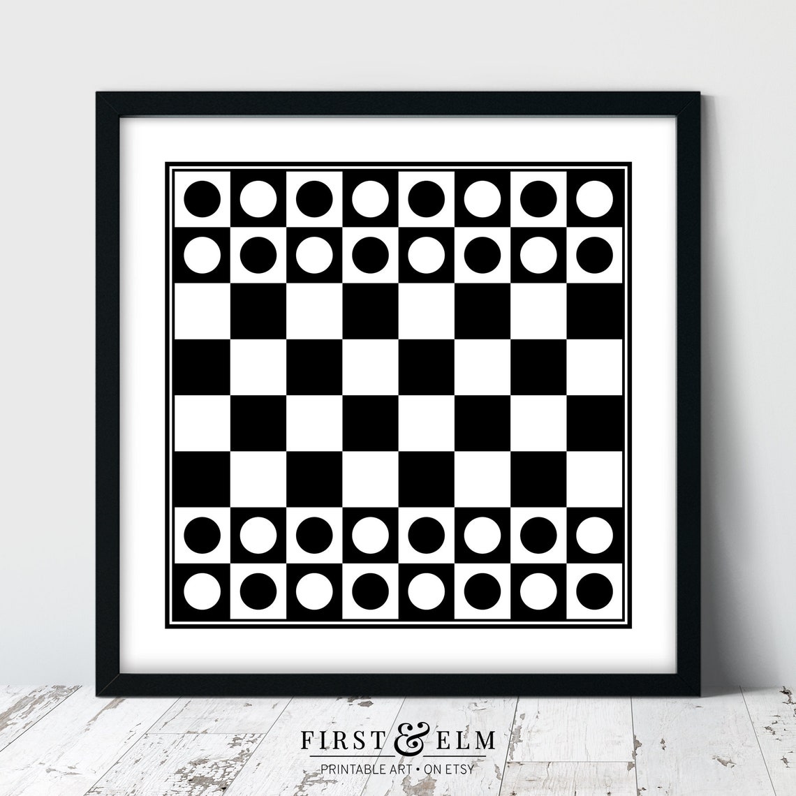 Checkers Board Game Minimalist Black White Game Room Wall Poster - Image 2