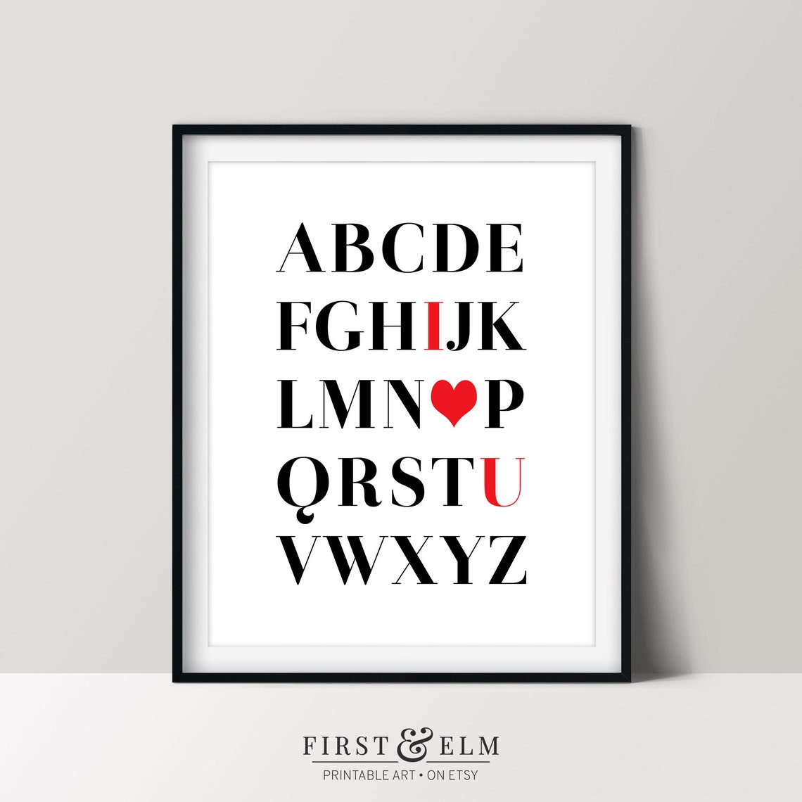 Alphabet I Love You Red Heart Nursery Baby Room ABC Wall Poster