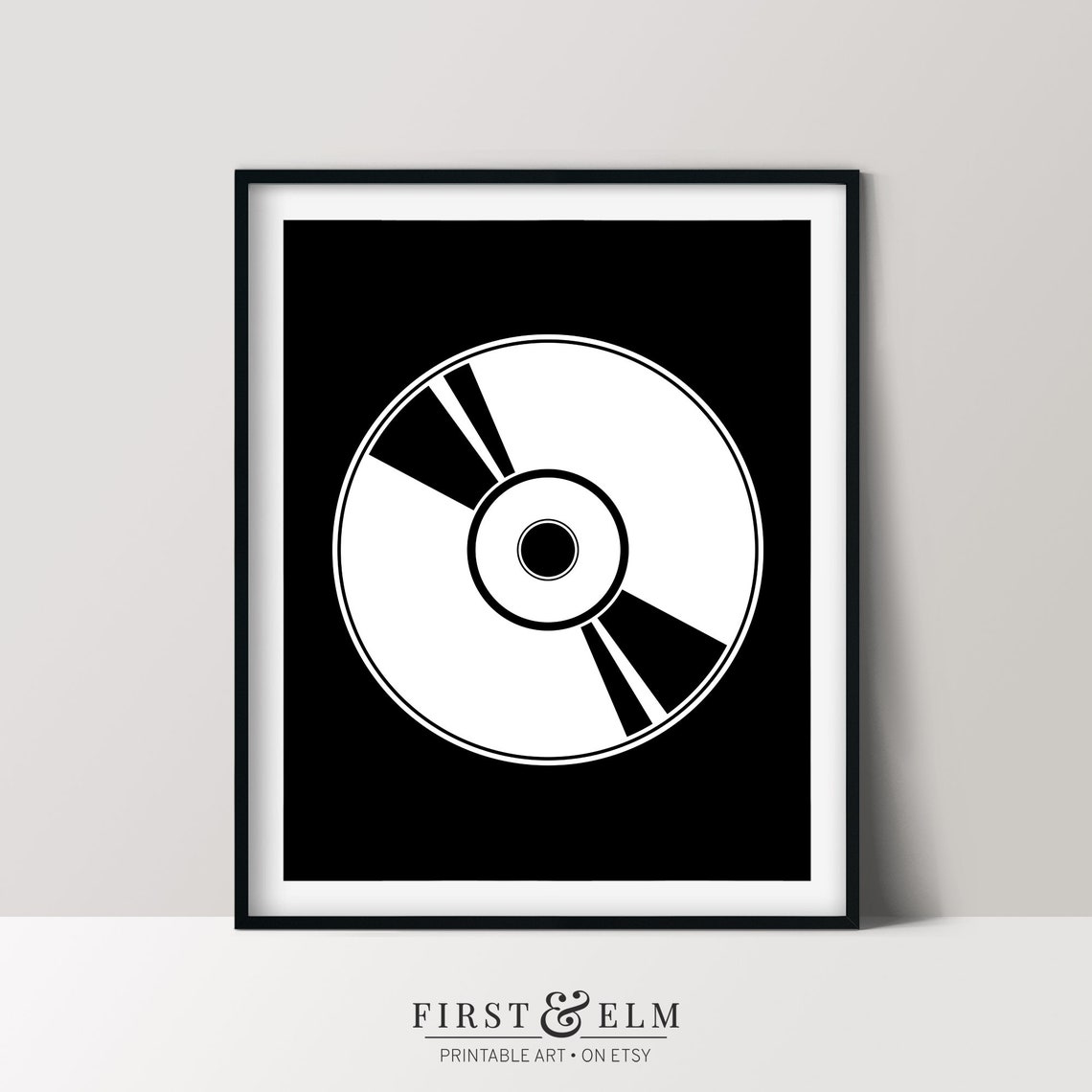 Minimalist CD Disc Black and White Music Room Modern Graphic Poster